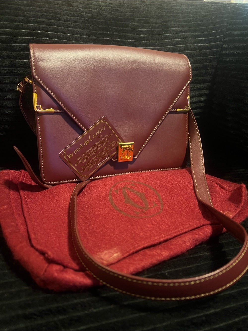 Cartier Plum Leather Envelope Crossbody with Gold Hardware